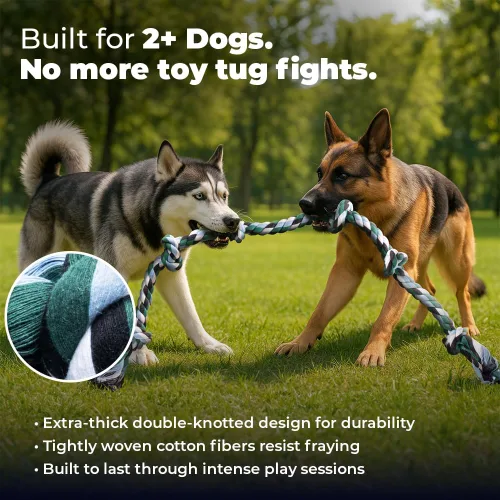 Vista 3 de Juguetes de cuerda gigantes para perros extragrandes - 107 cm, 6 nudos, juguetes de cuerda resistentes para perros grandes - Beneficios