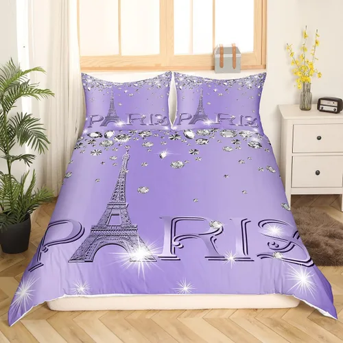 Vista 15 de Erosebridal Juego de ropa de cama de París para niñas y adolescentes, funda de edredón de la Torre Eiffel, tamaño Queen, funda de edredón