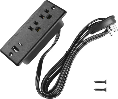 Vista 9 de Regleta de Corriente Empotrada con Enchufe Plano, Toma de Escritorio con USB, Toma de Conferencia Certificada por ETL con 2 Enchufes de CA, 2