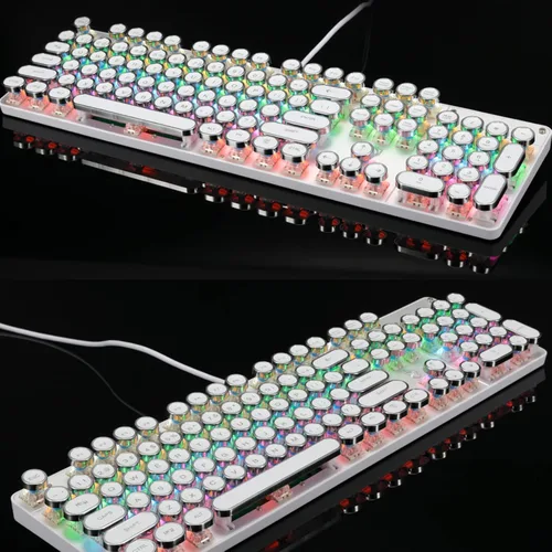 Vista 8 de Teclado mecánico retro con retroiluminación arco iris estilo vintage punk impermeable teclado ergonómico mecánico a prueba de polvo con 104 teclas