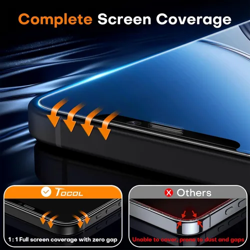 Vista 30 de TOCOL Protector de pantalla de privacidad para 15 Pro Max, 6.7 pulgadas, dureza 9H, grado militar, inastillable, vidrio templado HD, cobertura