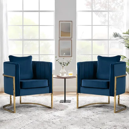 Vista 10 de Silla moderna de cuero, sillón tapizado de mediados de siglo con almohada para sala de estar, cómoda silla de tocador individual con patas doradas