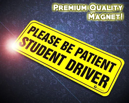 Vista 2 de Zone Tech - Imán para parachoques de vehículo con texto en inglés "Please Be Patient Student Driver", paquete de 3 letreros de seguridad de neón