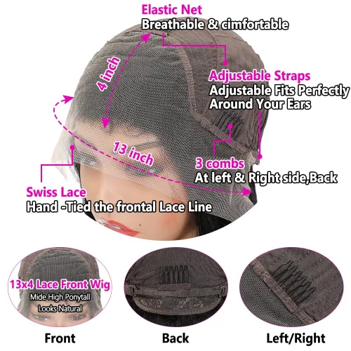 Vista 5 de Peluca corta de cabello humano ondulado con encaje frontal, pelucas de cabello humano prearrancado de 13 x 4, pelucas de cabello humano Bob