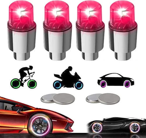 Vista 8 de Luces LED para neumáticos de automóvil, paquete de 4 unidades, tapones para válvulas de camión, bicicleta, carrito de golf, luz de rueda