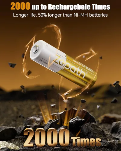 Vista 3 de Batería de litio AA de 4 Psc con cargador rápido, batería de litio AA recargable de 1.5 V 3600 mWh, salida constante baterías de iones de litio