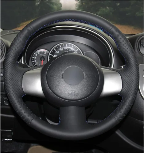 Vista 2 de Funda de cuero negro cosida a mano para volante de automóvil, para Nissan March 2010-2015 / Sunny 2011-2013 / Versa 2012-2014