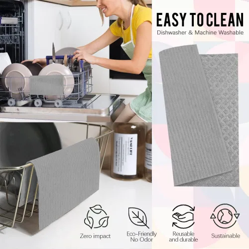 Vista 4 de Juego de 6 paños de cocina suecos de cactus reutilizables compostables, paños de cocina de esponja de celulosa