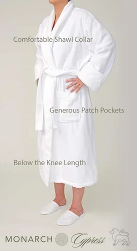 Vista 8 de MONARCH Bata de baño unisex de rizo 100% algodón peinado lux, bata con cuello de chal, elección de hotel de cinco estrellas, sin capucha