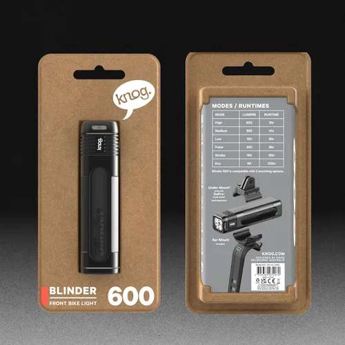 Vista 6 de Knog Blinder 600 - Luz de bicicleta de 600 lúmenes con diseño compacto CNC, 6 modos de luz, USB-C recargable, IP67 impermeable, indicador de batería
