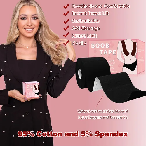Vista 2 de BEWTEIM Cinta de levantamiento de senos, cinta de levantamiento de senos para pechos grandes, cinta negra para levantamiento de senos, cinta
