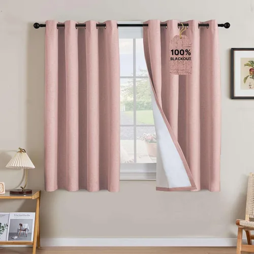 Vista 265 de H.VERSAILTEX Cortinas 100% opacas con aislamiento térmico, texturizadas, de lino, con bloqueo completo de calor y luz, para sala de estar y Negro