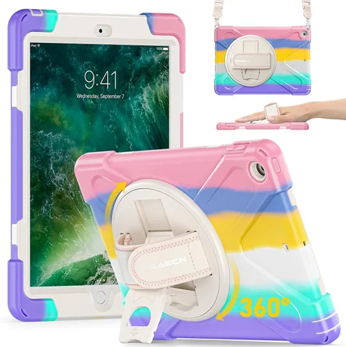 Vista 10 de BRAECN Funda para iPad 6ª/5ª Generación, Funda iPad 9.7 2018/2017 - Resistente a Prueba de Golpes con Soporte para Lápices, Correa de Hombro y Negro
