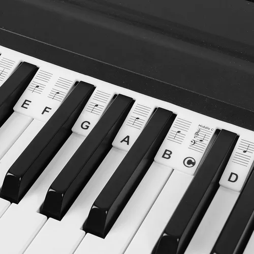 Vista 3 de Calcomanías para teclado de piano, calcomanías de teclado, calcomanías extraíbles para notas, 88 teclas, tamaño completo para principiantes y Negro