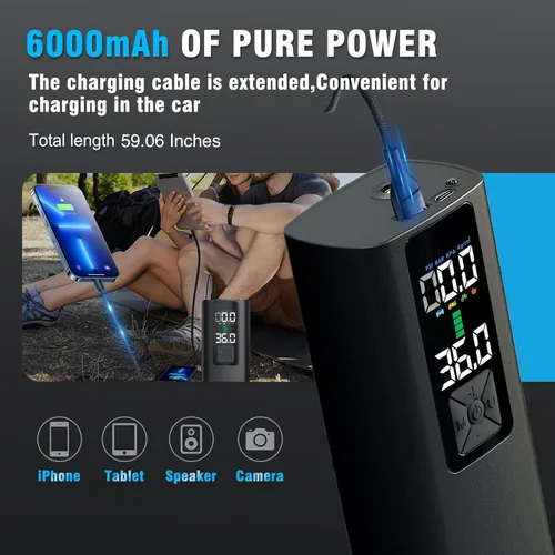 Vista 6 de Inflador de neumáticos, compresor de aire portátil, bomba de aire automática para neumáticos de automóvil, accesorios de automóvil con manómetro