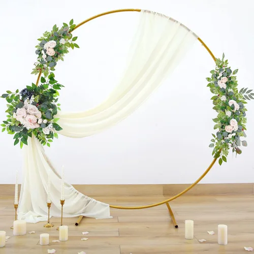 Vista 9 de Tela drapeada para arco de boda, cortinas de arco beige, cortina de telón de fondo transparente para ceremonia, foto, decoración de boda, 19 pies