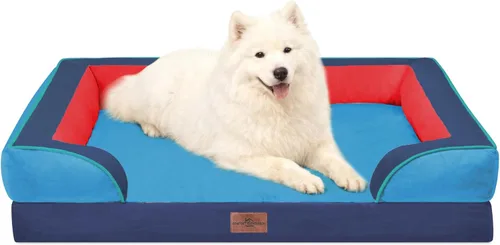 Vista 235 de Comfort Expression Cama ortopédica para perros extra grandes de 45 x 35 pulgadas, cama para mascotas XL de espuma tipo caja de huevos impermeable