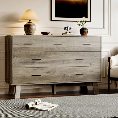 Vista 7 de BORNOON Cómoda para dormitorio con 7 cajones, cómoda moderna de 47.2 pulgadas de ancho con manijas de metal, base en forma de X y pata central