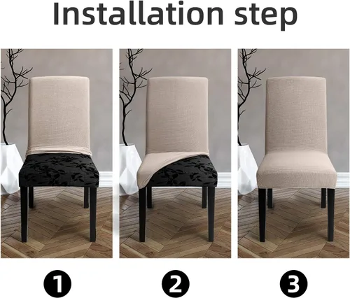 Vista 5 de Fundas para silla de comedor – Fundas elásticas para silla, protector decorativo impermeable, desmontables, lavables y elásticas, de licra universal.