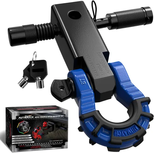 AUTMATCH Receptor de enganche de grillete de 2 pulgadas con grillete de anillo Mega D de 3/4 pulgadas y pasador de bloqueo de enganche de remolque