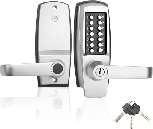 Vista 7 de Cerradura de Puerta de Entrada Sin Llave con Manija - Sin Baterías Cerradura de Puerta Comercial con Teclado - Fácil de Instalar y Usar - Resistente