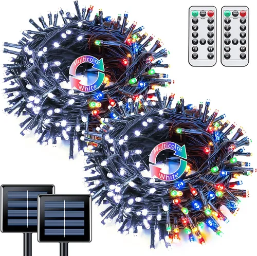 Vista 41 de JMEXSUSS Paquete de 2 tiras de luces solares para exteriores, 100 LED de 42.7 pies de luces solares blancas para exteriores, impermeables, 8 modos