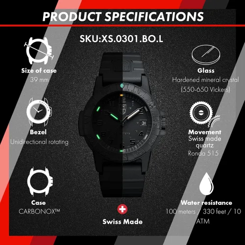 Vista 2 de Luminox Leatherback Sea Turtle Reloj de cuarzo analógico resistente al agua de 328.1 ft Negro
