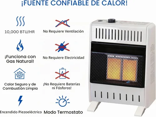 Vista 3 de ProCom - Calentador de placa infrarroja de gas natural sin ventilación con pies de base - 10,000 BTU, control con termostato - Modelo # MN100TPA-B