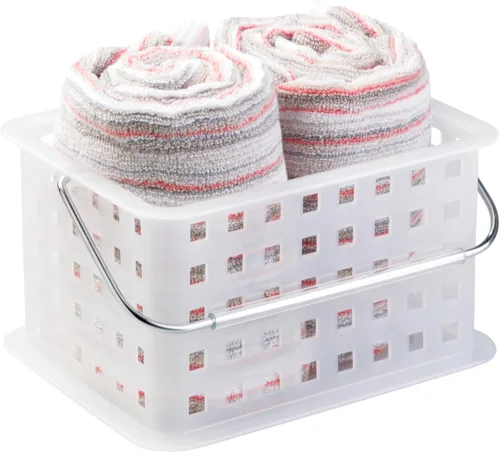 Vista 12 de iDesign Cesta de ducha de plástico con asa para baño o dormitorio universitario, color negro, fabricado en Estados Unidos