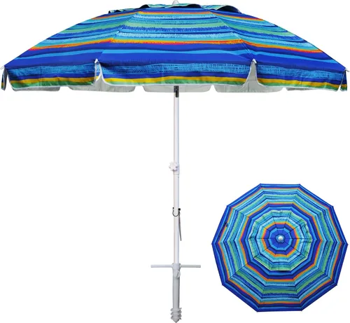 Vista 10 de AMMSUN Sombrilla de playa grande de 8 pies con anclaje de arena, resistente al viento, portátil, para exteriores, protección UV 50+, ventilación