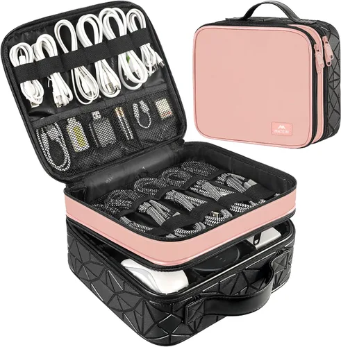 Vista 13 de MATEIN Estuche organizador de cables con divisor ajustable, bolsa de archivo de cable de DJ para almacenamiento electrónico, cable USB, cargador