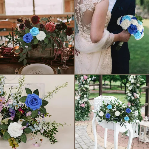 Vista 140 de Flores artificiales, rosas falsas de espuma de aspecto real, combo de flores artificiales de boda para ramos de boda, centros de mesa, arreglos