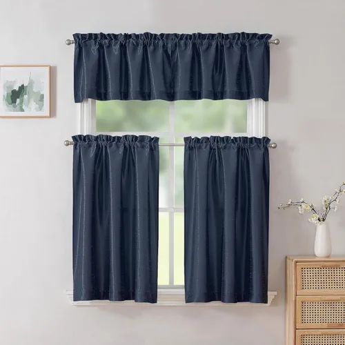 Vista 134 de Chyhomenyc Uptown - Cortinas negras de 24 pulgadas de largo, 2 paneles, cortinas cortas de seda sintética para oscurecer la habitación, cortinas