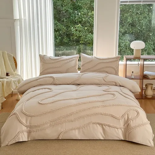 Vista 6 de MEILA Juego de funda de edredón de microfibra lavada, tamaño individual, diseño de arco acolchado, juego de ropa de cama de 2 piezas, bordado