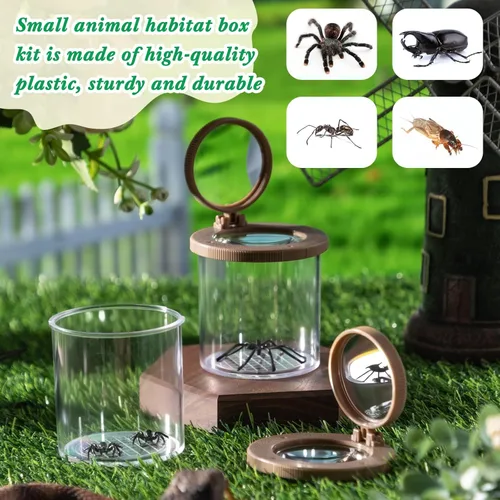 Vista 5 de Skylety 2 tarros de insectos, visor de insectos, contenedor de jaula de insectos con aumento para niños, herramienta de exploración de ciencia Marrón