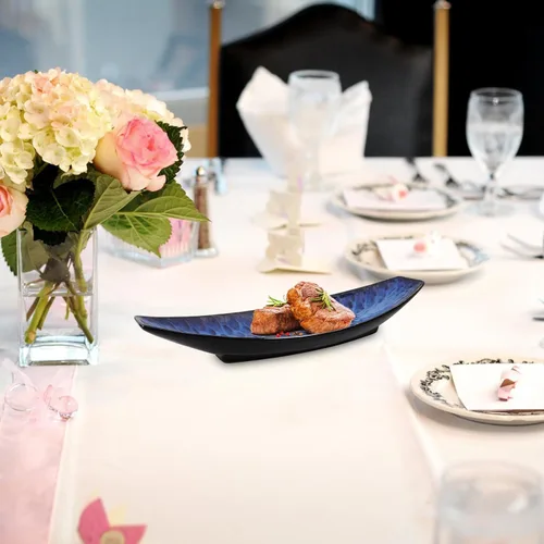 Vista 7 de DOITOOL Plato japonés de cerámica para sushi con forma de barco, plato de postre para sushi geta, platos para servir platos para el hogar, cocina