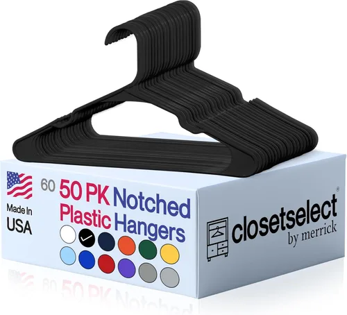 Perchas de plástico paquete de 50 perchas fuertes que ahorran espacio, fabricadas en Estados Unidos, colgador de plástico perfecto para camisas o