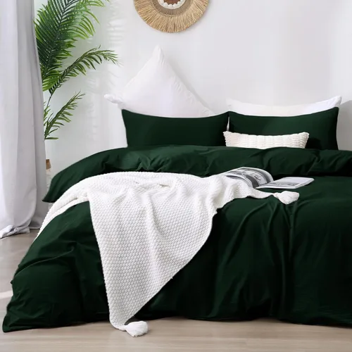 Vista 19 de ATsense Funda de edredón tamaño individual, 100% algodón lavado, sensación de lino, funda de edredón blanco hueso, juego de ropa de cama de 3