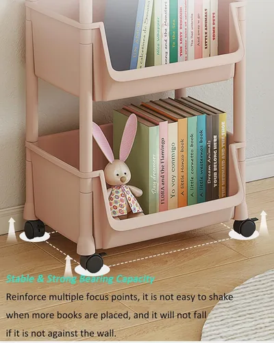 Vista 3 de Carrito de almacenamiento multiusos de 2 niveles, carrito multifuncional con ganchos, organizador de carrito con ruedas ajustable, carrito