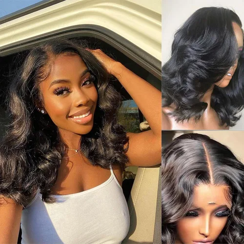 Vista 18 de Pelucas cortas de cabello humano con encaje frontal de 13 x 4, pelucas de cabello humano prearrancadas para mujeres negras, peluca corta sin