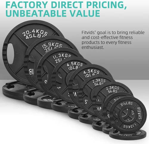 Vista 6 de Fitvids Olympic Cast Iron 2-Inch Weight Plates Including 5FT Olympic Barbell Bar with Safely Locks, 100 Pounds Set