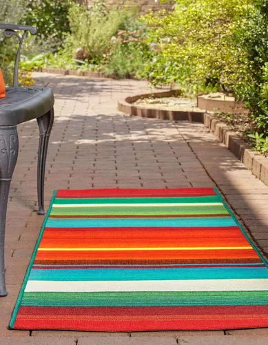Vista 5 de Unique Loom Outdoor Modern Collection - Alfombra de área Jaco (4 pies 1 pulgada octágono multi/azul claro)