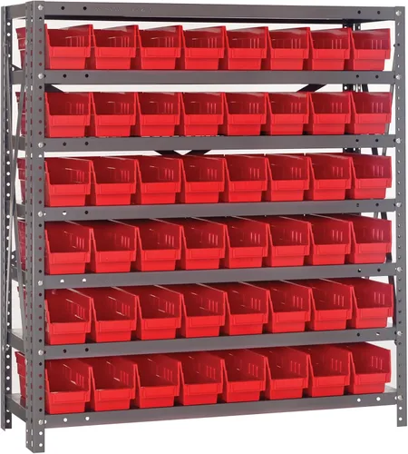 Vista 251 de Quantum QSBU-245BK Heavy Duty Shelving Unit with (7) Shelves and (24) QUS245 Black Bins for Garage Warehouse Storage Distribution 400 lb Load