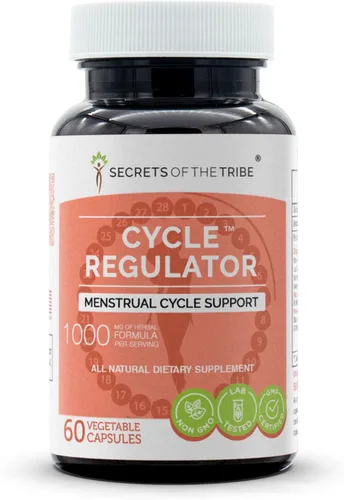 Secrets of the Tribe Regulador de Ciclo 60 Cápsulas, 1000 mg, Vitex, Partridgeberry, Manto de Dama, Cohosh Negro, Milenrama, Dong Quai. Fórmula para