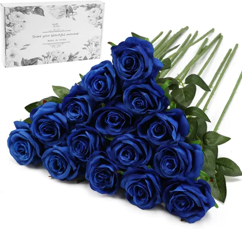 Vista 20 de Rosas Blancas Falsas Flores Artificiales - 16 Piezas Rosas Falsas Artificiales Flores de Seda con Tallos para Decoración de Centro de Mesa de Hogar