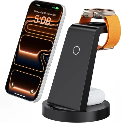 Vista 10 de Estación de carga 3 en 1 para iPhone, cargador inalámbrico para productos Apple, múltiples dispositivos, soporte de carga para AirPods