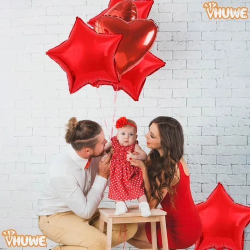 Vista 4 de Globos de estrella roja de 18 pulgadas, 10 globos metálicos de aluminio de helio con forma de estrella roja para decoración de fiesta de cumpleaños