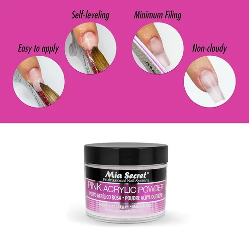 Vista 5 de Mia Secret Professional - Sistema de uñas acrílicas, polvo acrílico rosa, 2 onzas