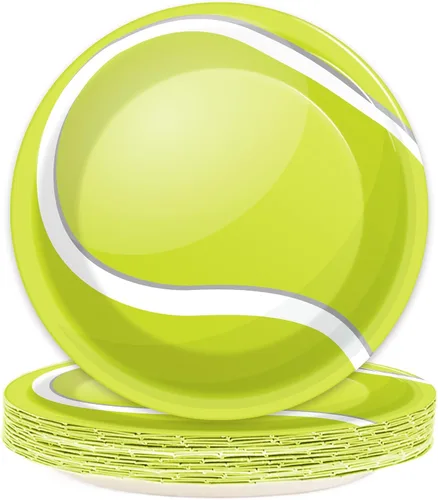Wiooffen Juego de 24 platos de papel para fiestas de tenis, juego de vajilla desechable, platos de postre para fiestas de tenis, deportes,