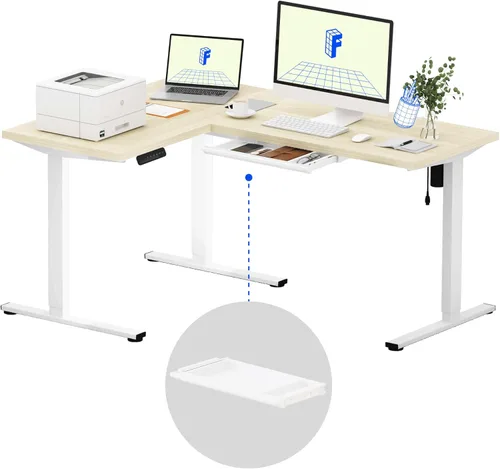 Vista 137 de FLEXISPOT Escritorio de esquina profesional con motor dual en forma de L, escritorio eléctrico de pie, escritorio de pie con altura ajustable, mesa